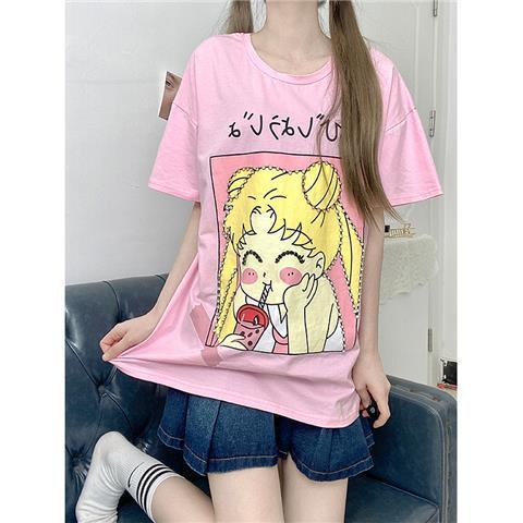 Sailor Moon Áo Thun Ngắn Tay In Hình Thủy Thủ Mặt Trăng Xinh Xắn Cho Nữ
