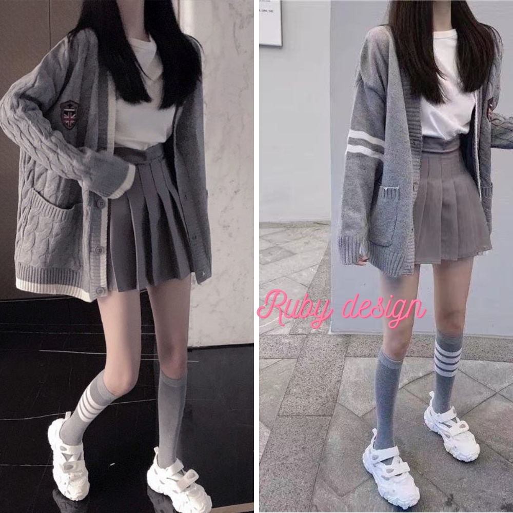 Áo Khoác Len Nữ Màu Ghi Áo Cadigan Len LoGo Form Rộng Hàng QC Phong Cách Hàn Quốc Hot Trend - Ruby design