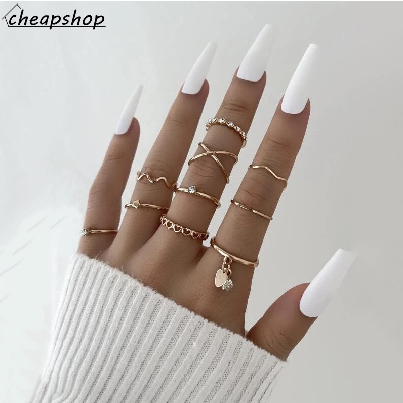 iF YOU Set 12 Nhẫn Bạc Thời Trang Cổ Điển Cho Nữ