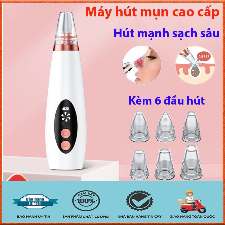 Dụng cụ làm sạch lỗ chân lông hút bã nhờn, Máy hút mụn cám mụn đầu đen kèm 6 đầu hút
