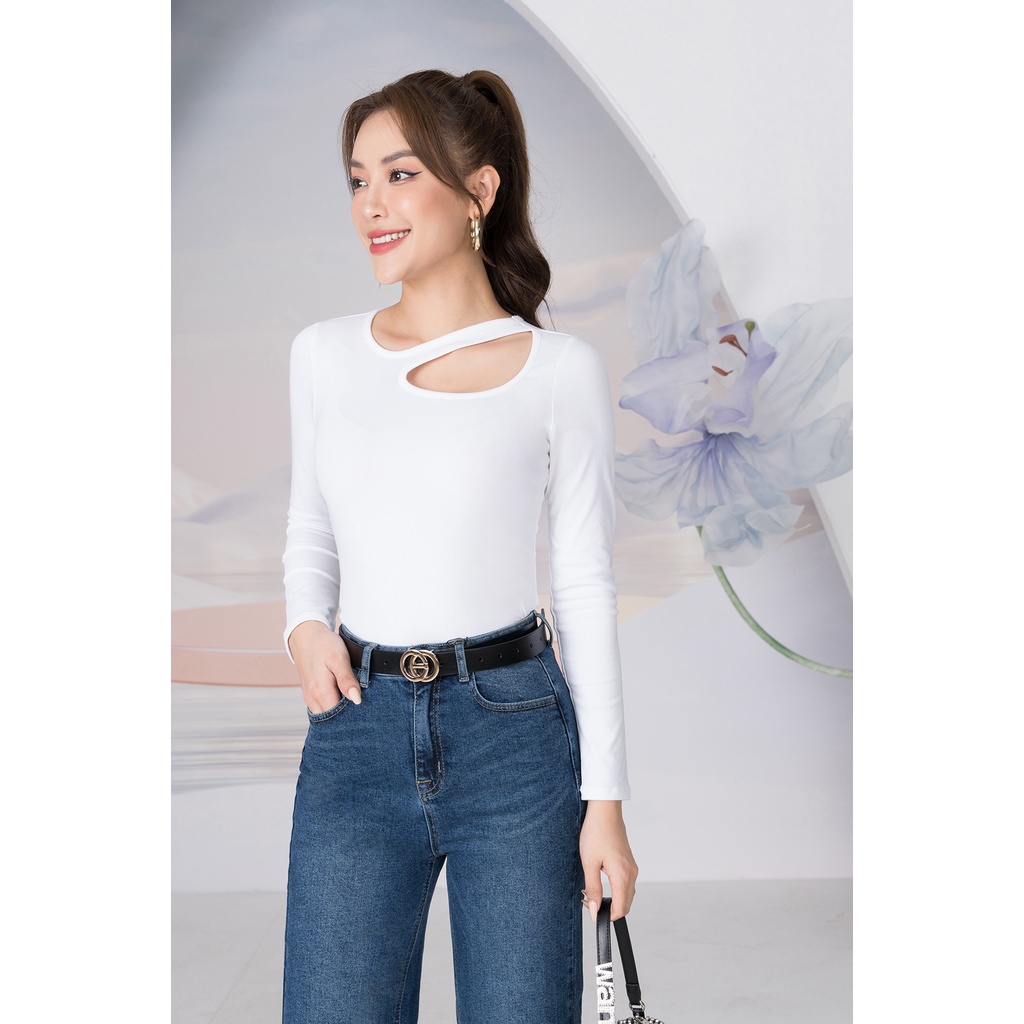 Áo thun nữ dài tay cổ chéo - Áo thu đông chất liệu Borip LOZA - LT902185