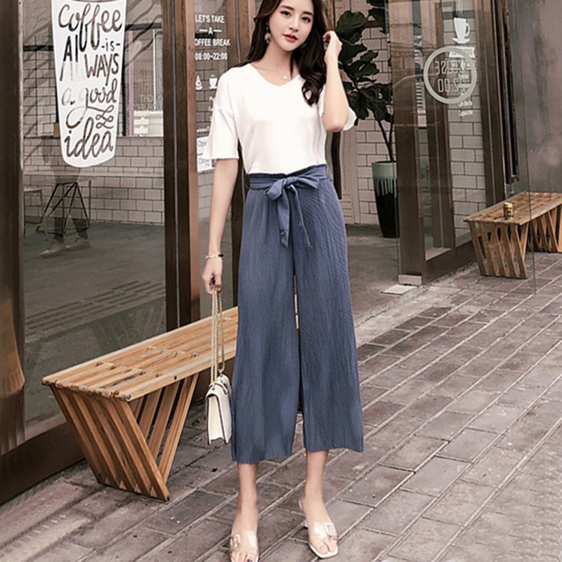 [Baywellfashion]Quần ống rộng màu trơn lưng thun co giãn cho nữ | BigBuy360 - bigbuy360.vn