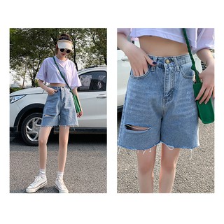[ XẢ KHO 3 NGÀY ] Quần Short Nữ Bò Rách Gấu Ống Rộng Phong Cách Hàn Quốc