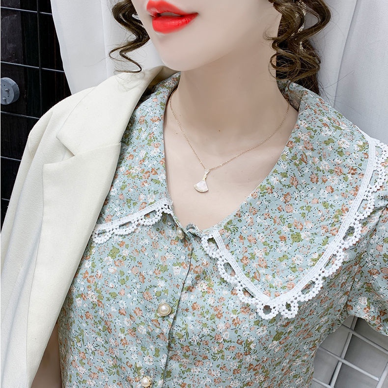 Áo Sơ Mi Voan Ngắn Tay Phối Ren Hoa Thời Trang Dành Cho Nữ