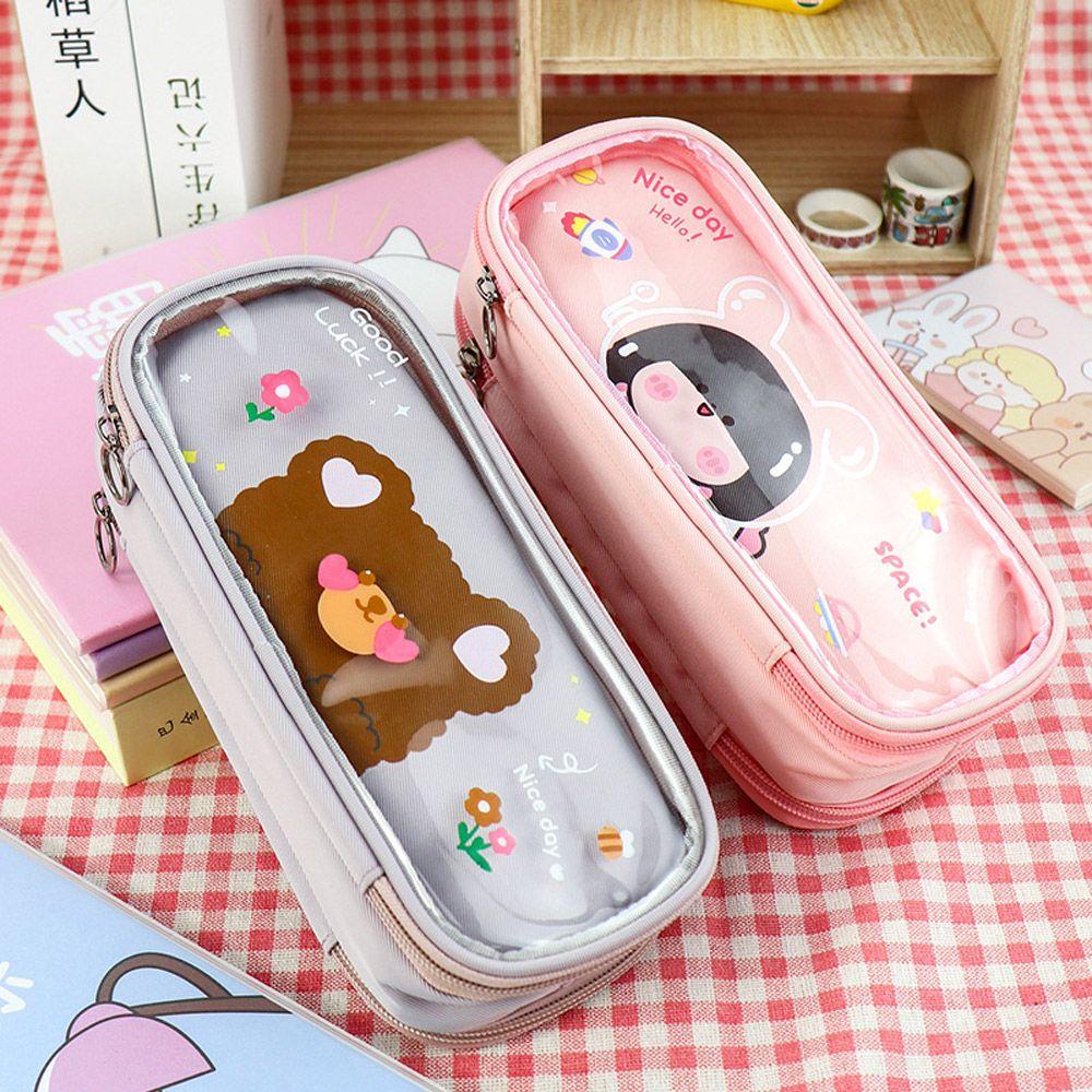 Túi Đựng Bút Trong Suốt Cỡ Lớn Họa Tiết Hoạt Hình Xinh Xắn