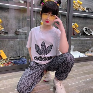 Bộ thể thao nữ cho bé gái siêu xinh áo cotton chính phẩm quần thun lụa mè cao cấp size 10-45kg