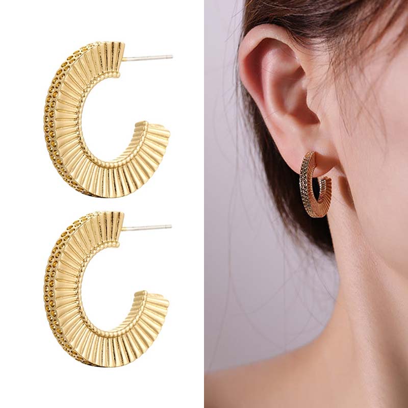 Bông Tai Mạ Vàng 18K Thiết Kế Hình Học Phong Cách Vintage