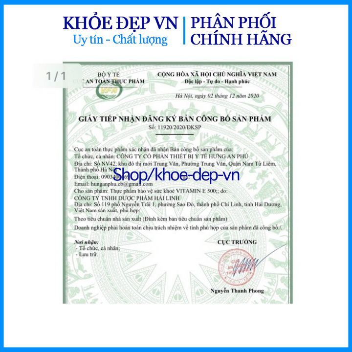 Vitamin E 500 - Chống Oxy Hóa - Hạn Chế Lão Hóa. Làm Đẹp Da - Hộp 30 viên