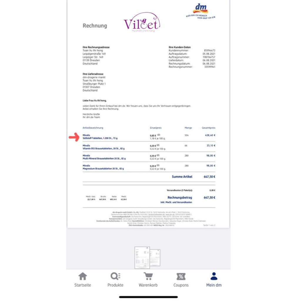 Đường ăn kiêng Mivolis Đức hộp 1200 viên cho người tiểu đường, giảm cân - Shop Viloet
