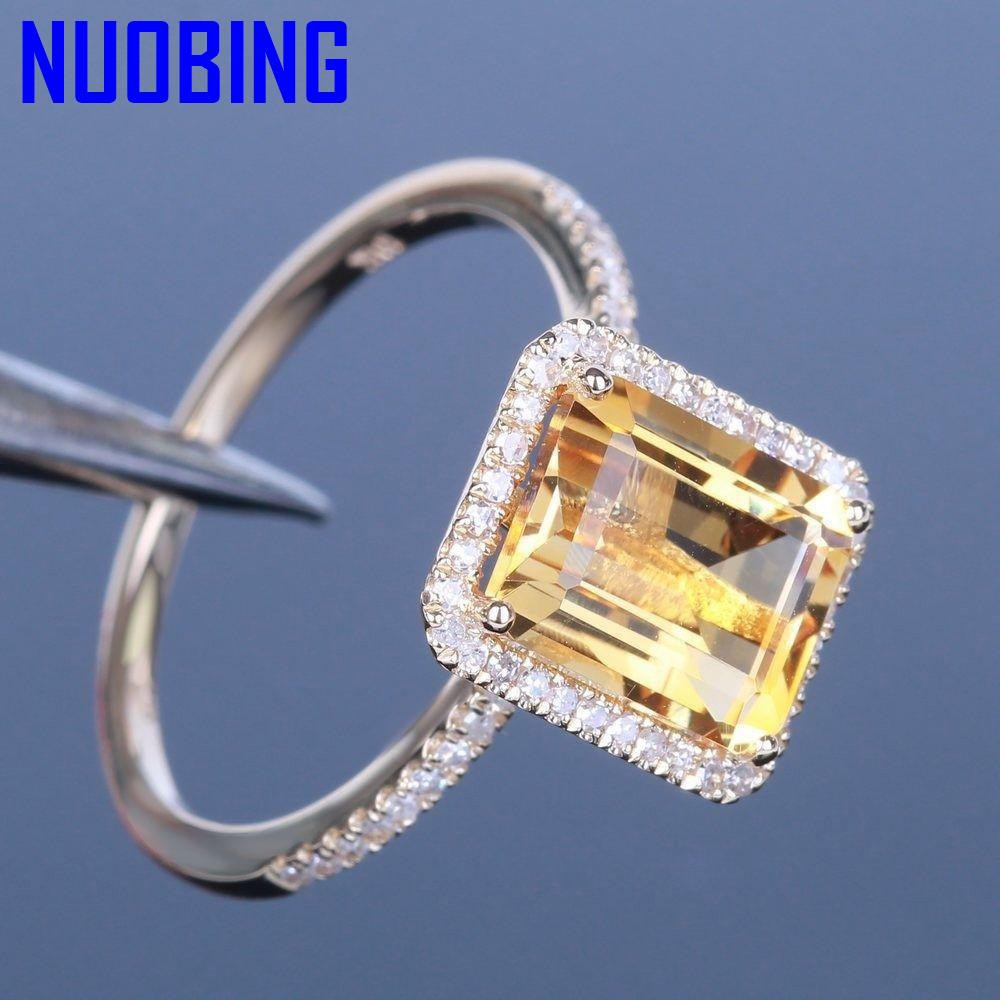 Fashion Yellow Crystal Citrine Gemstones Diamonds Rings For Women White Gold Silver Color Wedding Jewelry Bague Bijoux Gifts|Rings|