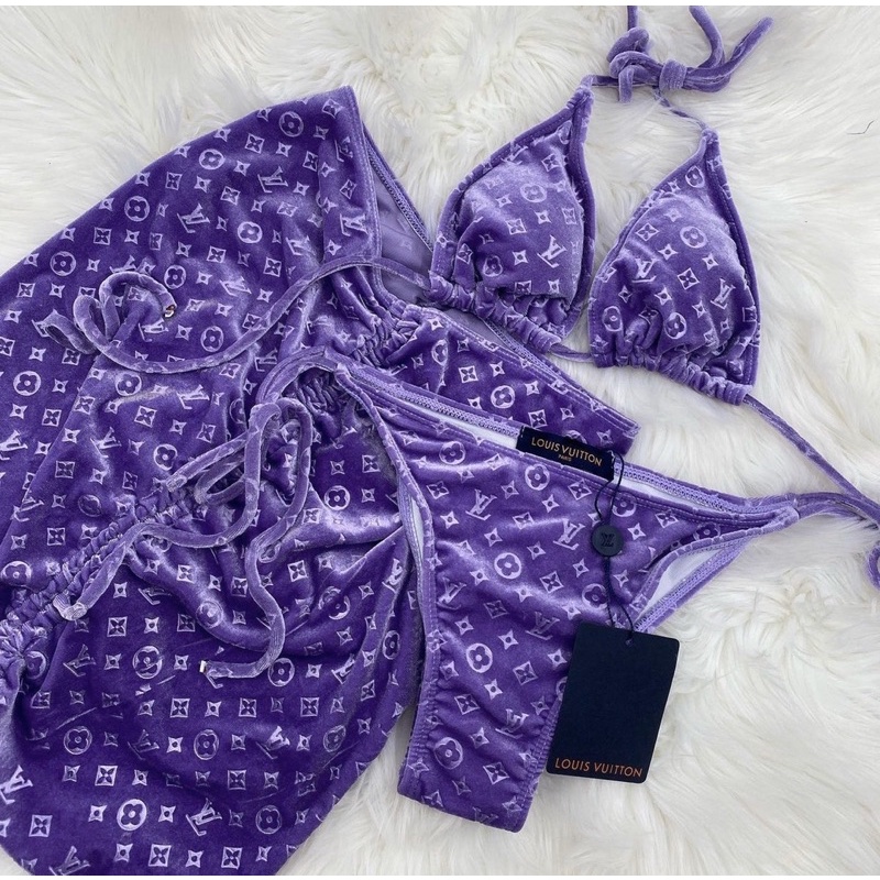 [BKN1256] &lt;BRAND&gt; SET BIKINI 3 MÓN NHUNG LV/GCC KÈM CHÂN VÁY RÚT