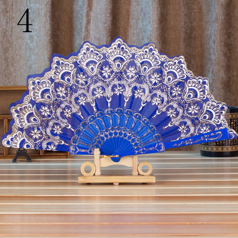 1 quạt xếp bằng vải với họa tiết hoa in và ren làm từ polyester theo 7 phong cách
