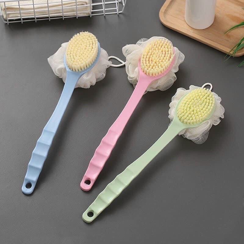 Cọ lưng tắm 2 đầu có cán cầm - bông tắm kèm bàn chải - có dây móc treo