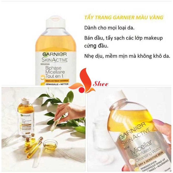 [Siêu Giảm Giá] - Nước Tẩy Trang Garnier Skin Active Biphase Micellaire 400ml Trắng Vàng