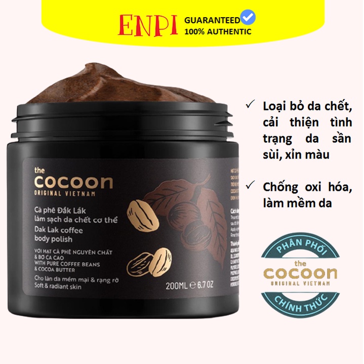 Tẩy da chết body Cocoon Chiết xuất Cà phê Đắk Lắk làm mịn đều màu da