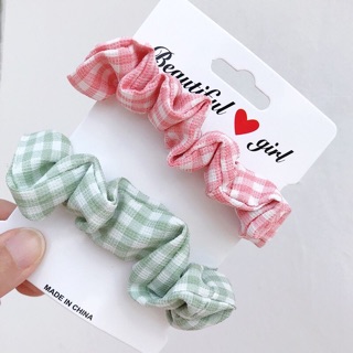 🍈Chun cột tóc scrunchies caro nhỏ