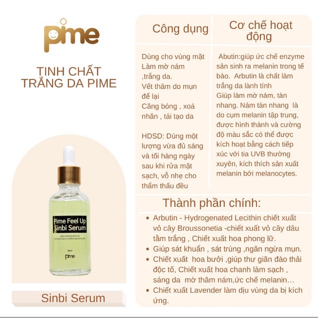 Pime Serum 50ml Tinh chất dưỡng trắng serum mờ thâm nám,tàn nhang,dưỡng căng bóng làm đều màu chống lão hóa