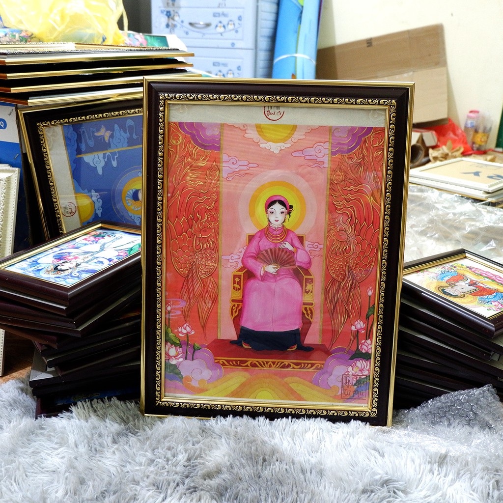 Tranh Cô Chín khung composite xịn xò 36x48cm