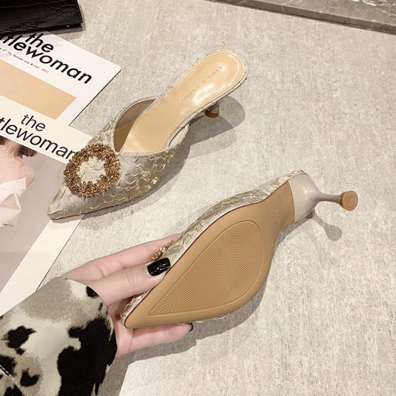 XIELUAIZTA Dép Cao Gót 6CM Mũi Nhọn Phối Kim Loại Thời Trang 02276 Cho Nữ