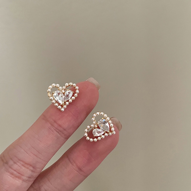 Bông Tai Mạ Bạc 925 Đính Ngọc Trai Kim Cương Giả Phong Cách Hàn Quốc Cho Nữ