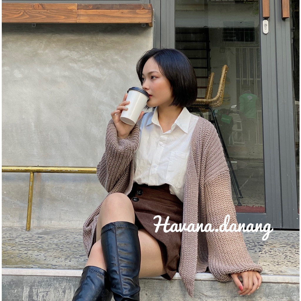 Áo khoác cardigan len dày dặn, len trơn 2 màu phong cách Ulzzang