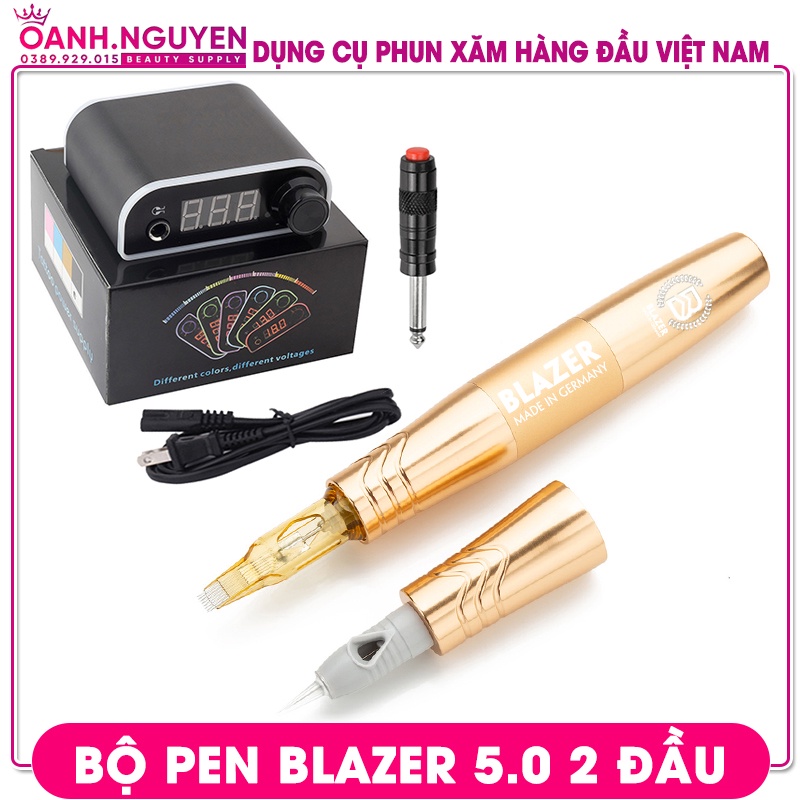 Máy Xăm Pen 5.0 BLAZER 2 Đầu/ Nguồn LED 7 Màu