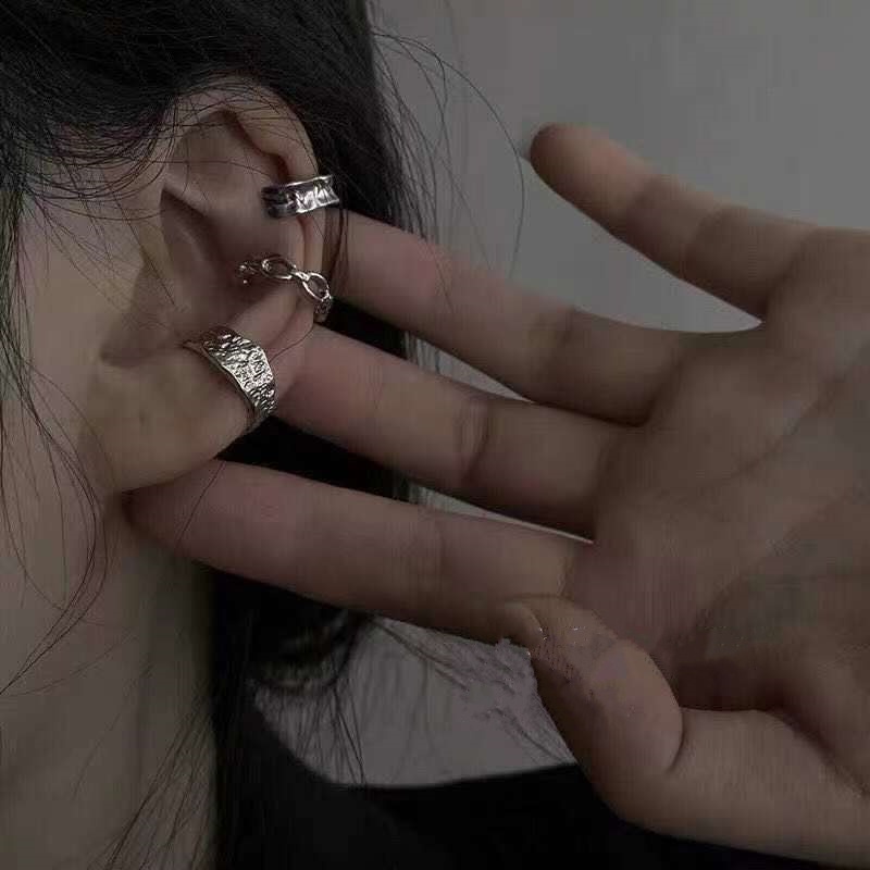 Bộ 3 khuyên tai kẹp vành chạm khắt cổ điễn bông tai nam nữ
