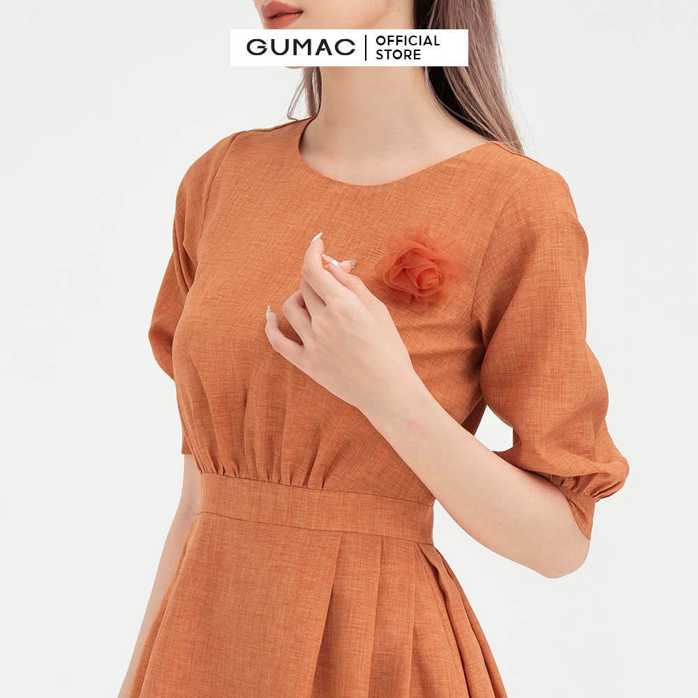 [Mã WABRGU155 giảm 15% tối đa 50k đơn 199k] Đầm xòe nữ nhún eo tay lỡ GUMAC màu gạch trơn thanh lịch, đủ size DB419 | BigBuy360 - bigbuy360.vn