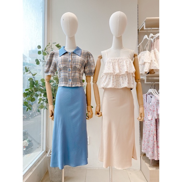 Chân váy lụa midi co giãn dáng cao MIEU - JF03