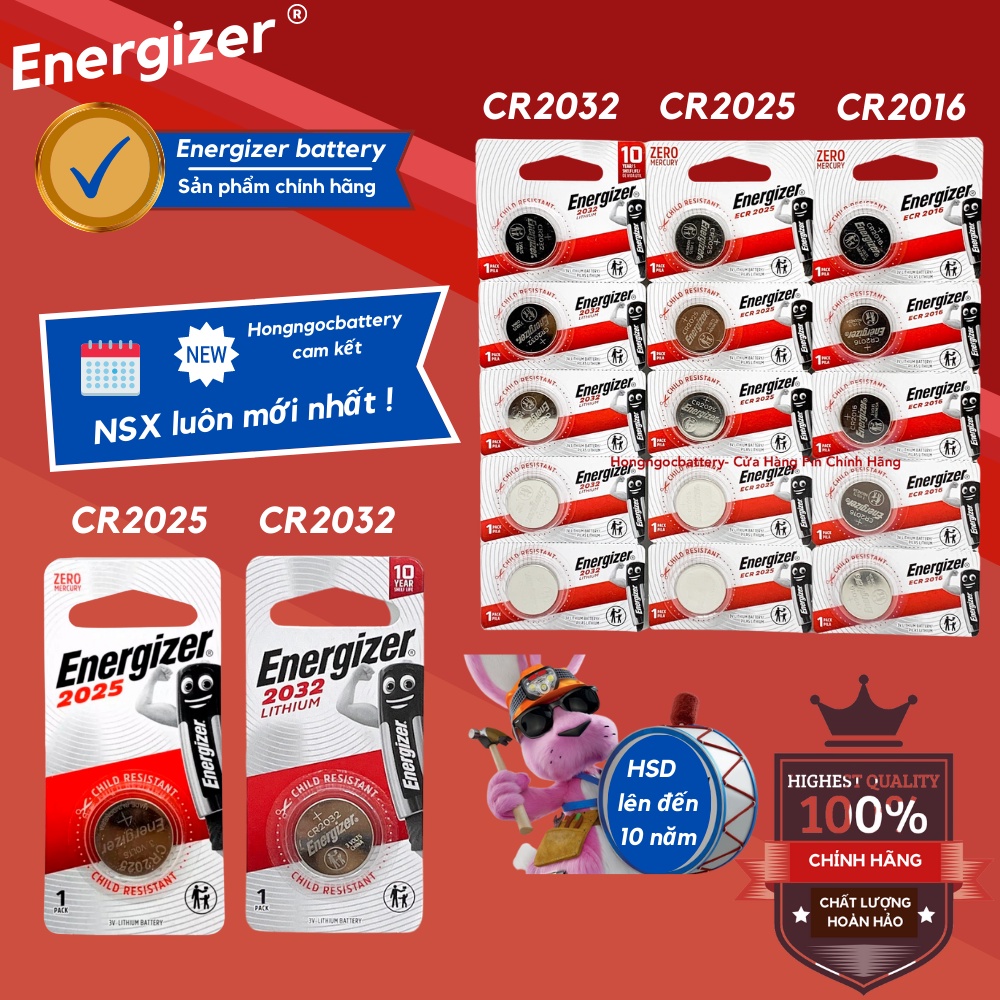 Vỉ 5 Viên Pin CR2032 / CR2025 / CR2016 ENERGIZER Lithium 3V Hàng chính hãng