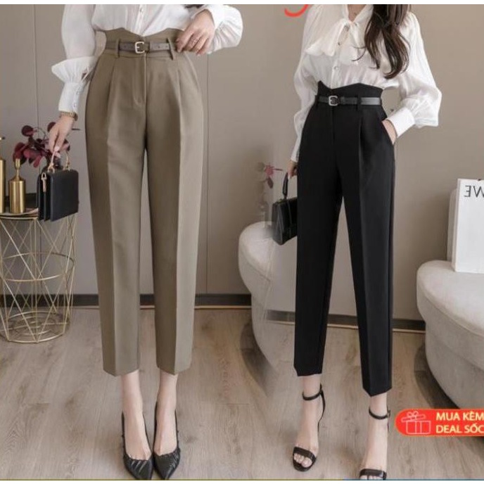 Quần baggy nữ mẫu mới cạp vê kèm đai hàng đẹp mềm mịn