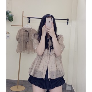 ( Ảnh thật ) Áo chấm bi nơ tầng