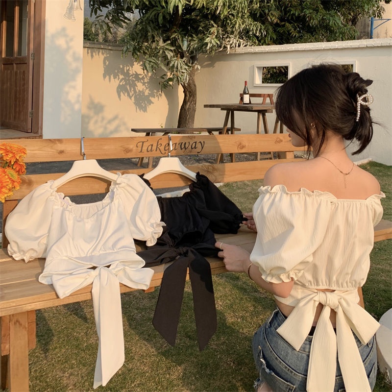 Áo Kiểu Cổ Chữ V Tay Loe Ngắn Thiết Kế Thắt Nơ Ngọt Ngào Thời Trang Cho Nữ