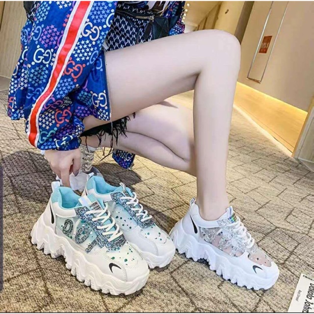 Giày sneaker nữ lưới nhũ OOR đế sóng 6p tôn dáng hot trend