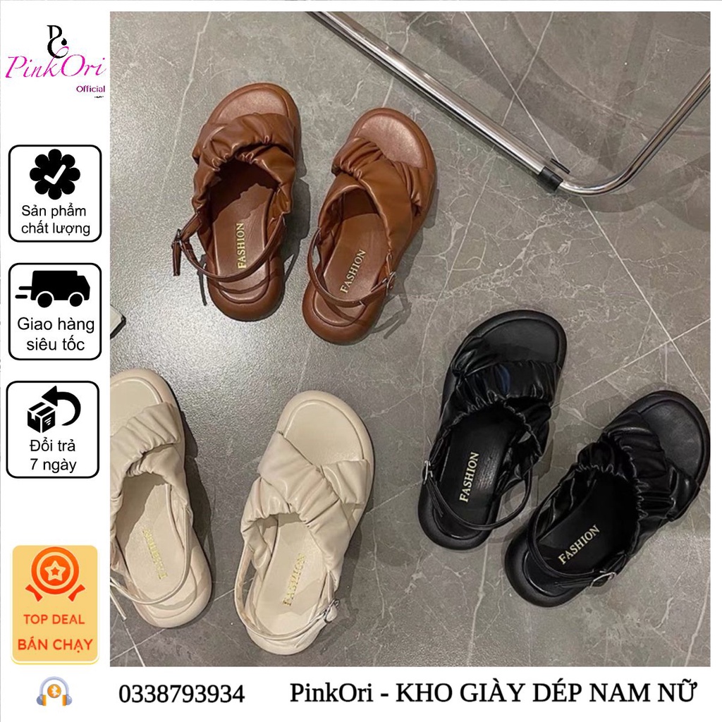 Sandal nữ quai chéo bèo nhún - Xăngdan học sinh, Sinh Viên mẫu cực xinh - PinkOri