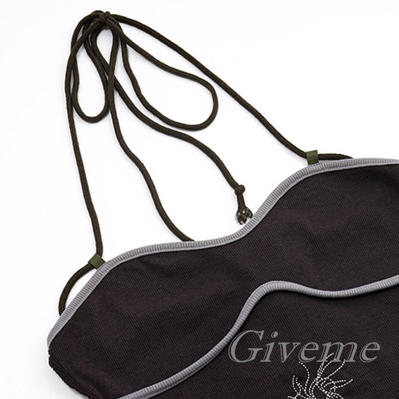 Áo Crop Top Không Tay Hở Lưng Dáng Ôm In Họa Tiết Thời Trang Cho Nữ