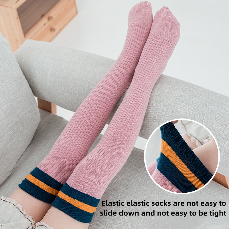 tất cao cổ cho bé gái tất cổ cao Vớ Ống Dài Qua Gối Bằng Vải cotton Nguyên Chất Kẻ Sọc Ba Sọc Thời Trang Dành Cho Nữ Sinh Đại Học Múa Ba Sọc Ngang