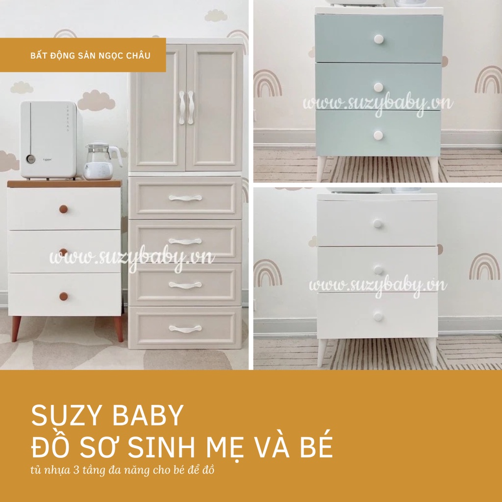 Tủ nhựa ngăn kéo MONMON 3 tầng, tủ đựng quần áo đồ dùng trẻ em 85x40x58cm - Suzy Baby