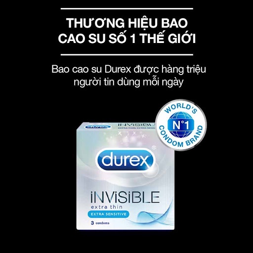 [HỘP 3 CÁI] Bao cao su Durex Invisible [Hàng chính hãng] Siêu Mỏng Cho Cảm Giác Chân Thực