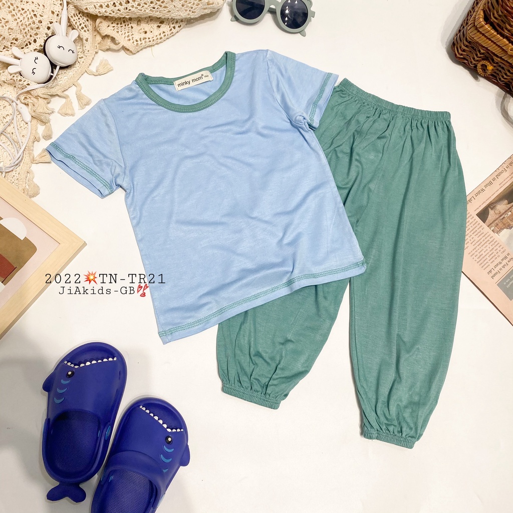 Bộ Ngắn Tay Quần Alibaba THUN LẠNH MINKYMOM Phối Màu Viền Áo Quần Cho Bé TN-TR21