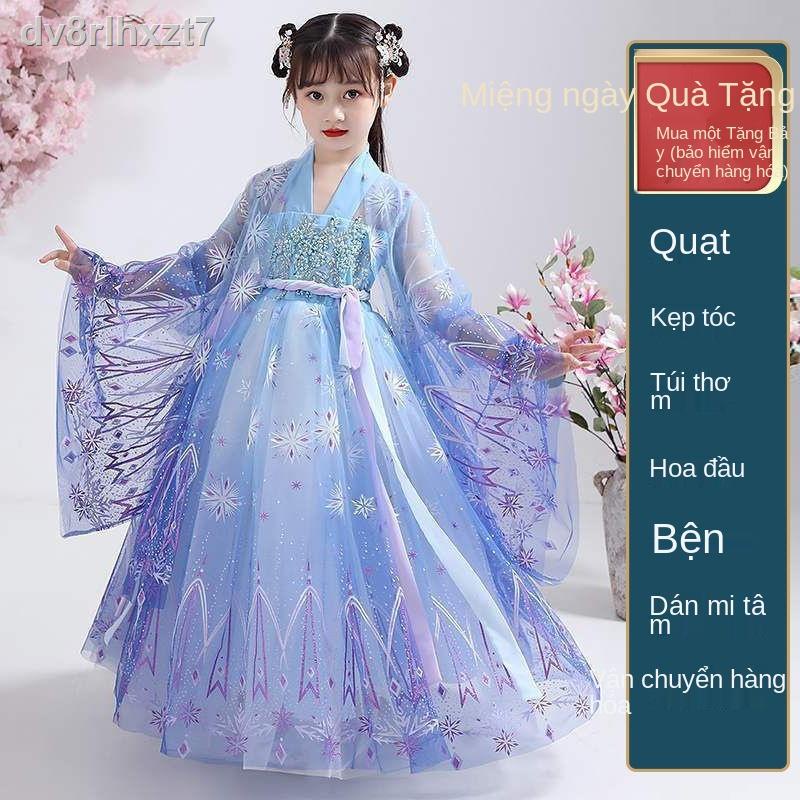 ♘♤◈Cô gái Hanfu Váy mùa hè Trang phục cổ dành cho trẻ em Siêu tích Phong cách Trung Quốc 12 tuổi bé Sakura Công chúa
