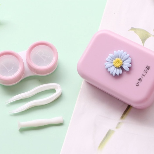 [𝗚𝘂̛𝗼̛𝗻𝗴 𝗦𝗼𝗶] Khay Đựng Lens Hoa Cúc ANN365 Có Gương Soi 4 Màu Daisy Lens Case