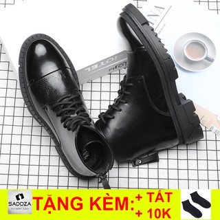 Giày Boot Nam Cổ Cao - FREESHIP - Giày Da Bò Nam Buộc Dây Khóa Kéo Sang Chảnh GNK157