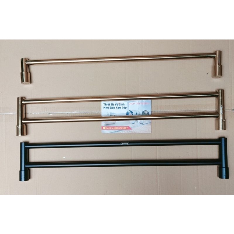 Máng khăn 2 thanh inox 304,thanh treo khăn đôi sơn tĩnh điện màu đen,mạ vàng cao cấp KANISS, bảo hành 20 năm