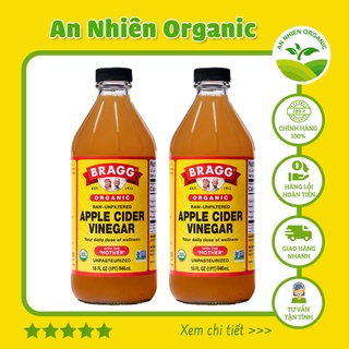 Giấm táo hữu cơ bragg 473ml & 9466ml date 2028