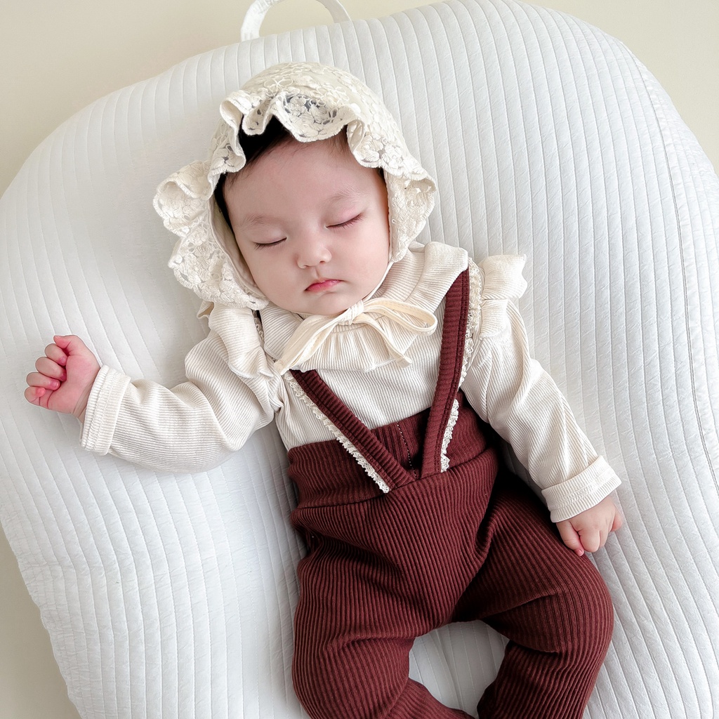 Áo Liền Quần Mùa Thu Có Diềm Xếp Nếp Dễ Thương Cho Bé Sơ Sinh 0-2 Tuổi