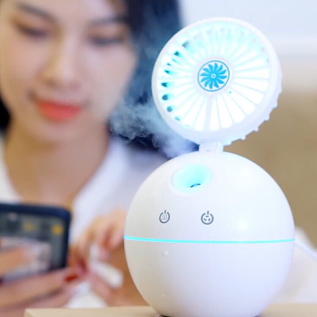 Quạt Phun Sương Mini Để Bàn Với Đèn LED 7 Màu 3 In 1