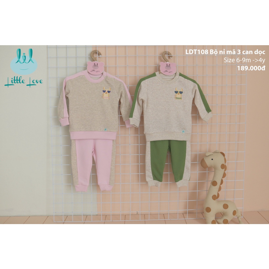 Bộ quần áo dài tay nỉ dày mã 3 can dọc cho trẻ từ 3m đến 4y little love (LDT108)