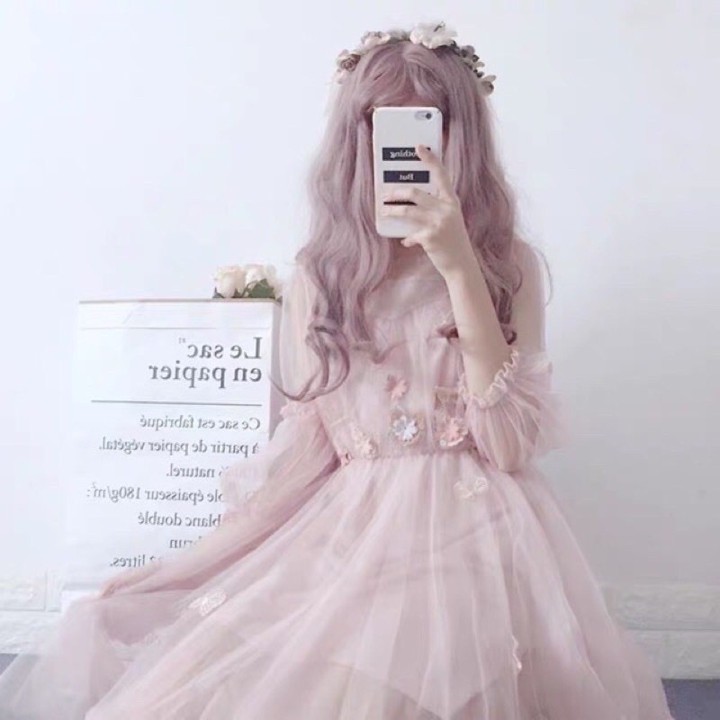 Đầm ulzzang tay phồng phong cách công chúa tiểu thư cực xinh (sẵn hồng)