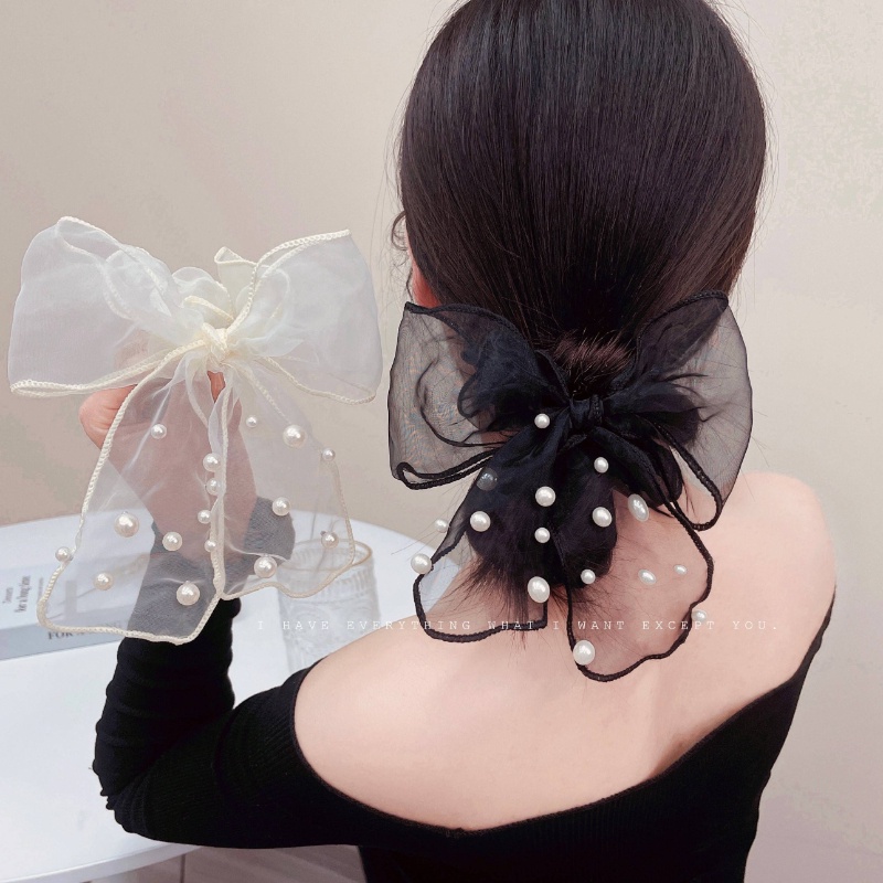 Dây Cột Tóc Lưới Đính Ngọc Trai Thời Trang Hàn Quốc Cho Nữ